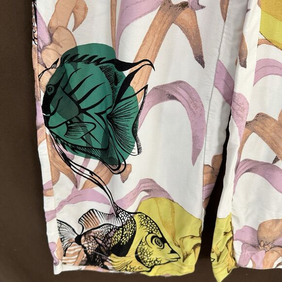 Anthropologie Maeve Pia Binazzi Floral Fish Pants Ruched Waist Wide Leg SMALL - Picture 4 of 8